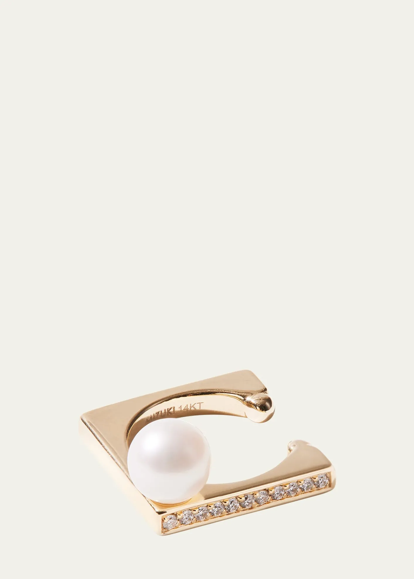 Mizuki14K Yellow Gold 1 Row Diamond Cube Ear Cuff with Pearl, Single