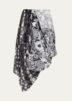 MM6 Maison MargielaDraped Floral Silk Midi Skirt
