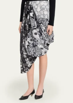 MM6 Maison MargielaDraped Floral Silk Midi Skirt