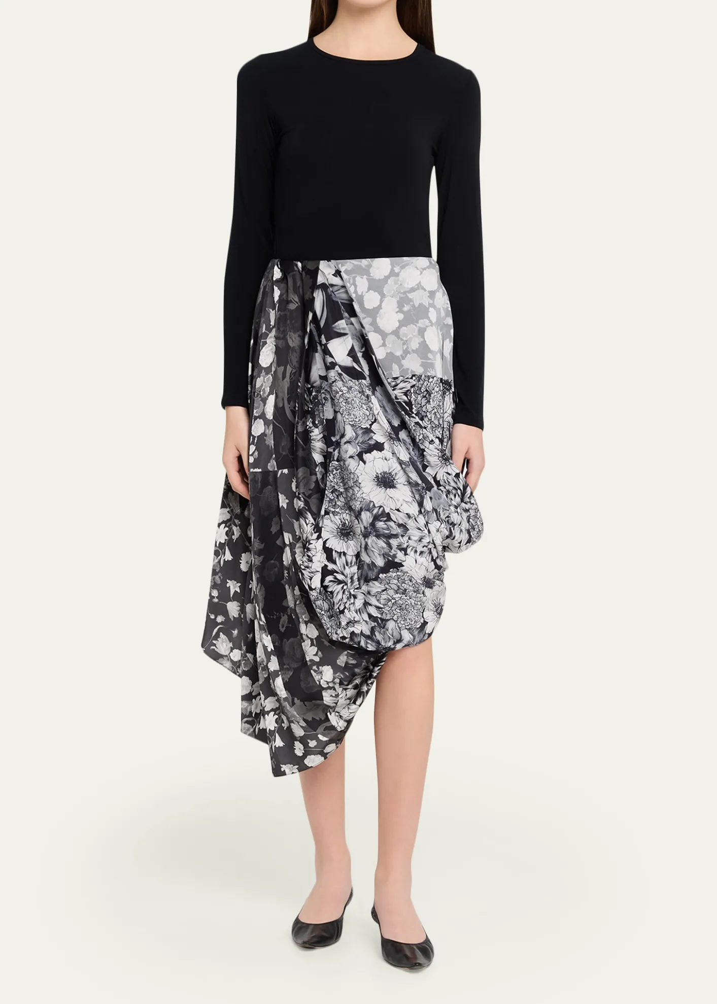 MM6 Maison MargielaDraped Floral Silk Midi Skirt