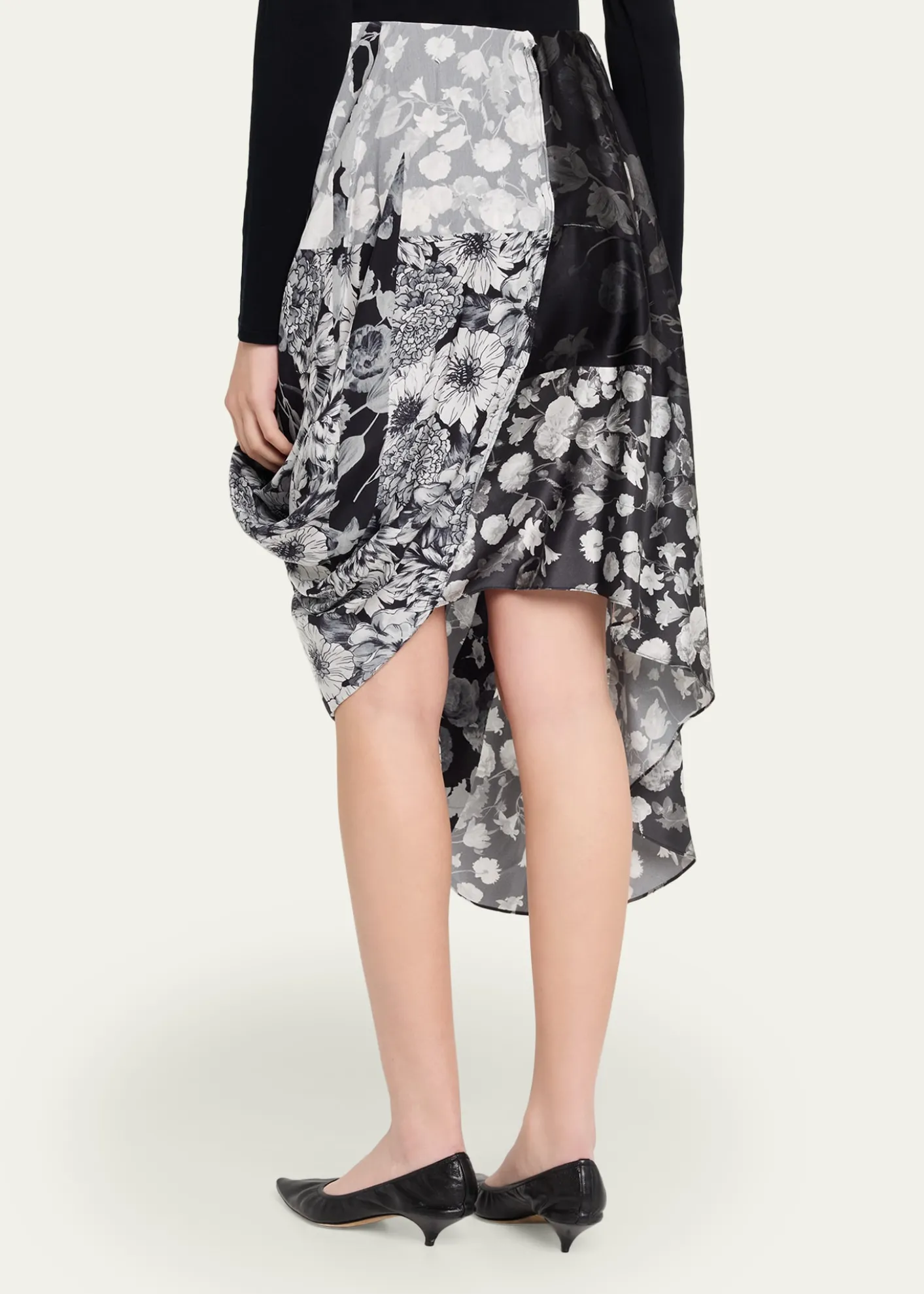 MM6 Maison MargielaDraped Floral Silk Midi Skirt