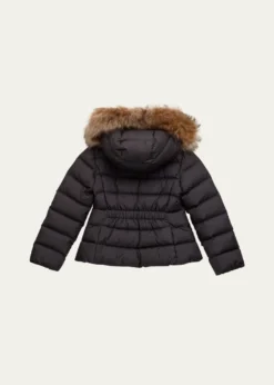 Moncler Girl's Bodette Puffer Jacket W/ Dyed Shearling Hood, Size 4-6