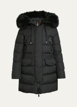 MonclerAphroti Mid-Length Puffer Jacket with Shearling Hood Trim