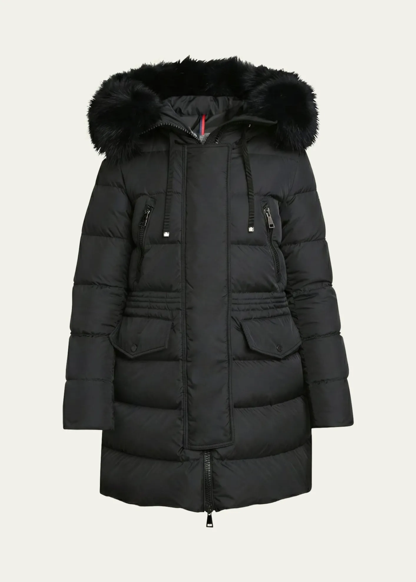 MonclerAphroti Mid-Length Puffer Jacket with Shearling Hood Trim