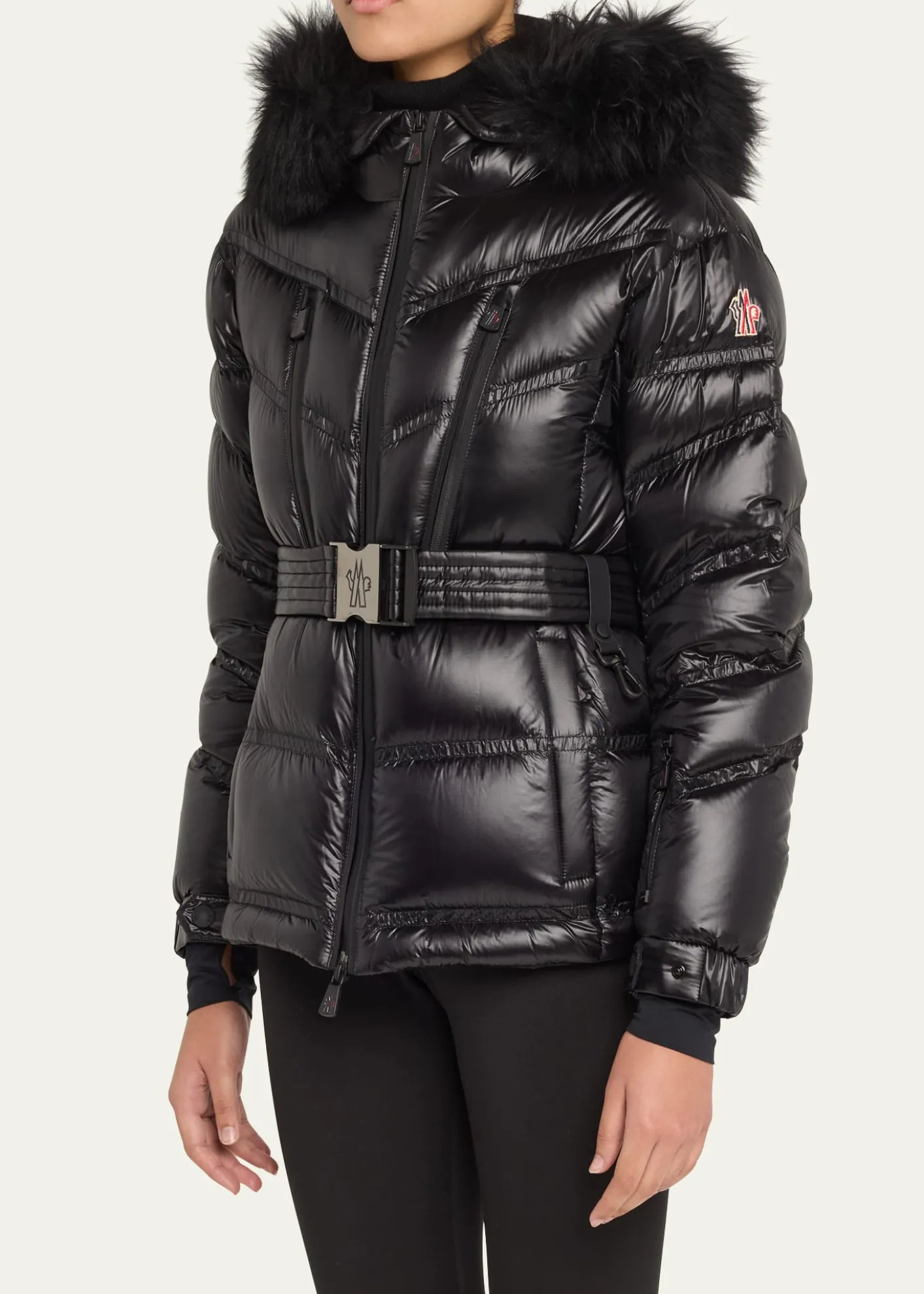 MonclerBernis Down Ski Jacket with Detachable Shearling Trim