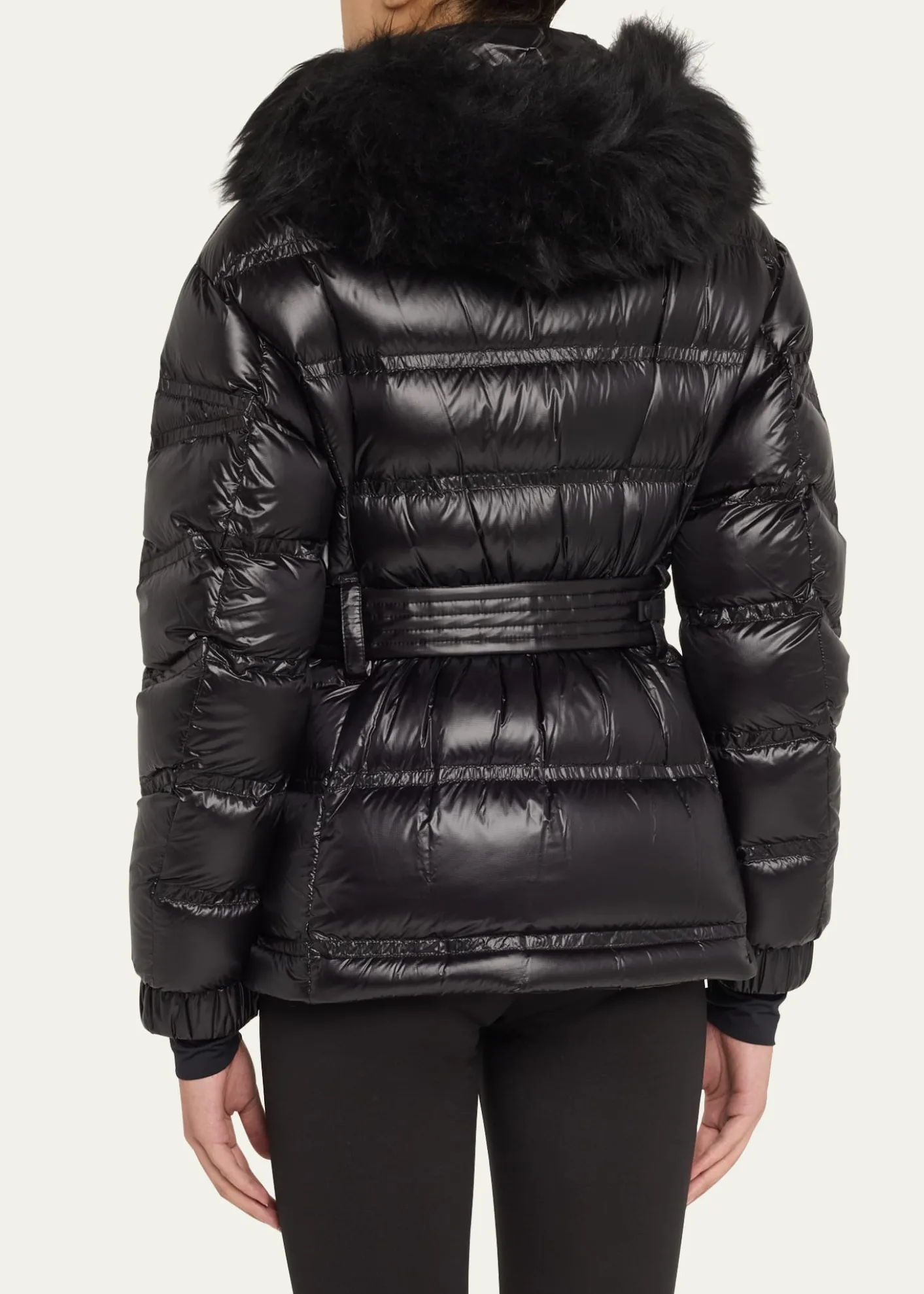 MonclerBernis Down Ski Jacket with Detachable Shearling Trim