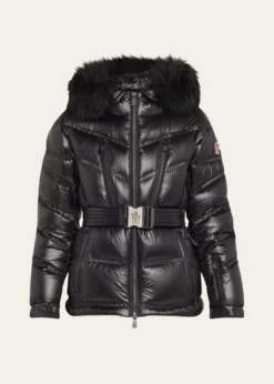 MonclerBernis Down Ski Jacket with Detachable Shearling Trim