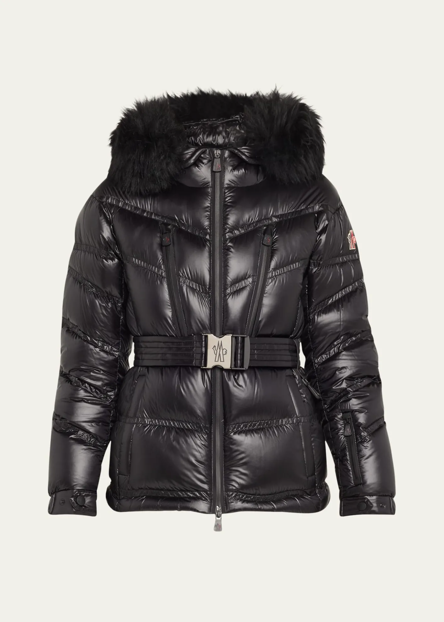 MonclerBernis Down Ski Jacket with Detachable Shearling Trim