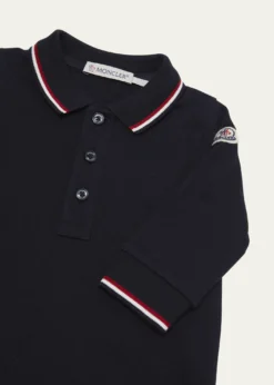 MonclerBoy's Long-Sleeve Stretch Cotton Polo Romper, Size 1M-3
