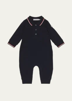 MonclerBoy's Long-Sleeve Stretch Cotton Polo Romper, Size 1M-3