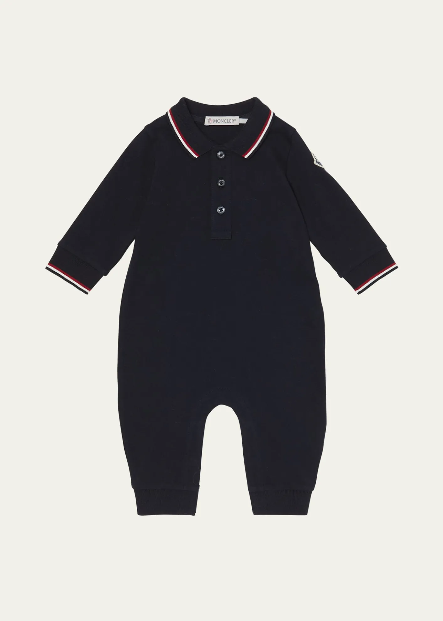 MonclerBoy's Long-Sleeve Stretch Cotton Polo Romper, Size 1M-3