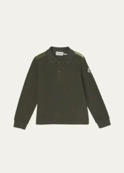 MonclerBoy's Logo Tape Long-Sleeve Polo Shirt, Size 8-10