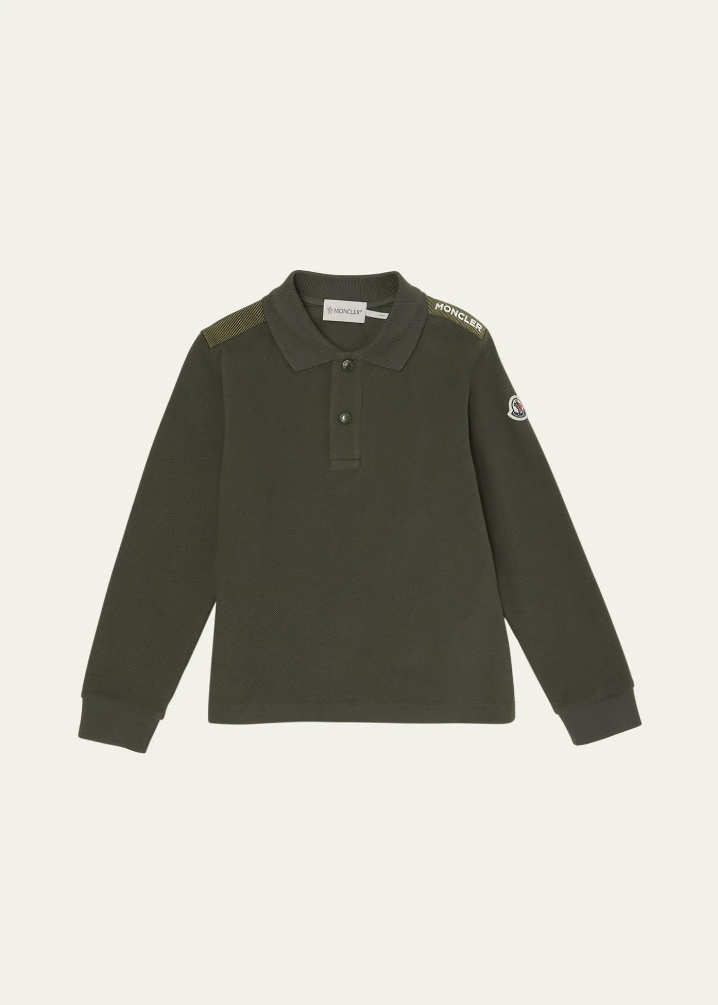 MonclerBoy's Logo Tape Long-Sleeve Polo Shirt, Size 8-10