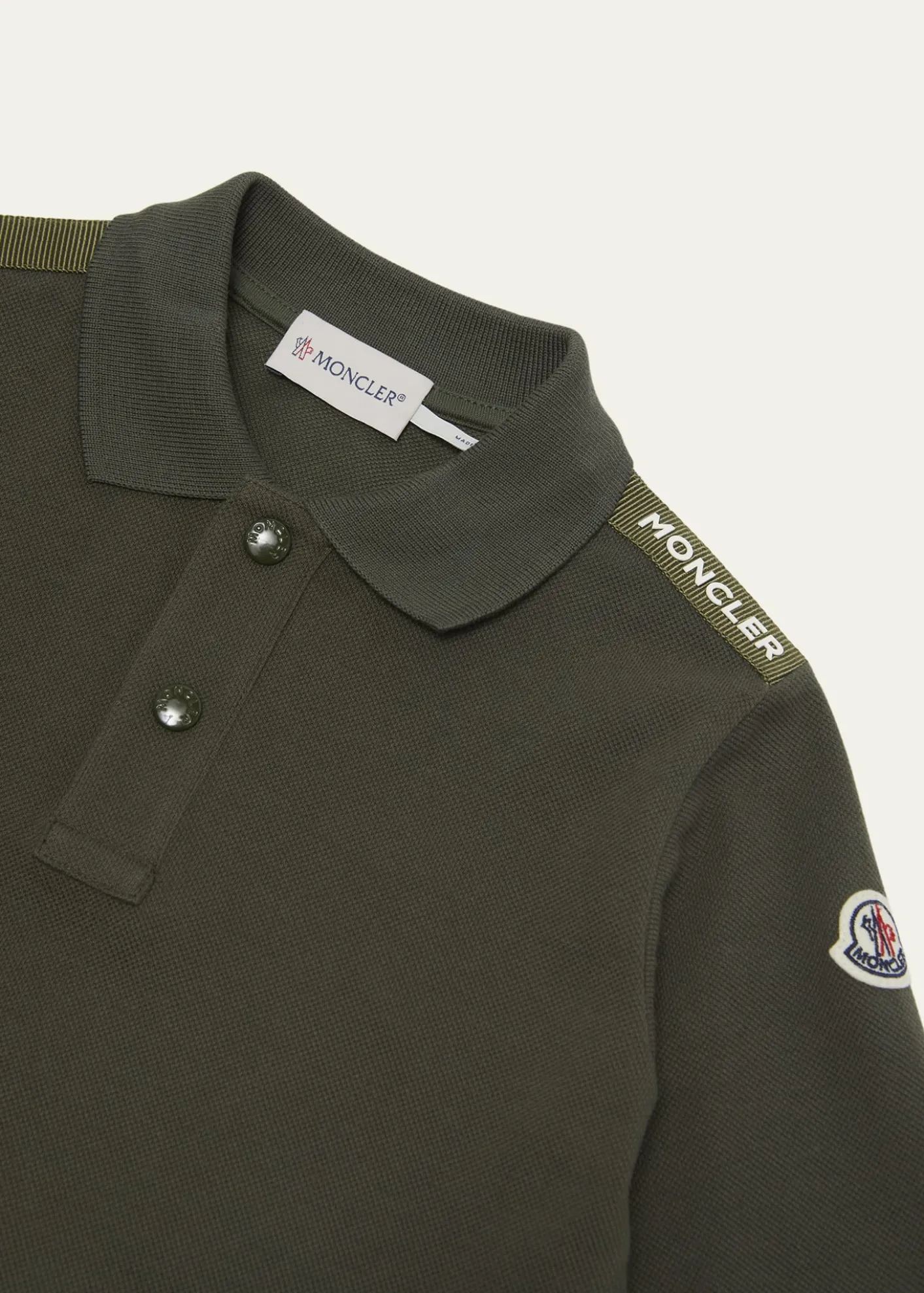 MonclerBoy's Logo Tape Long-Sleeve Polo Shirt, Size 8-10