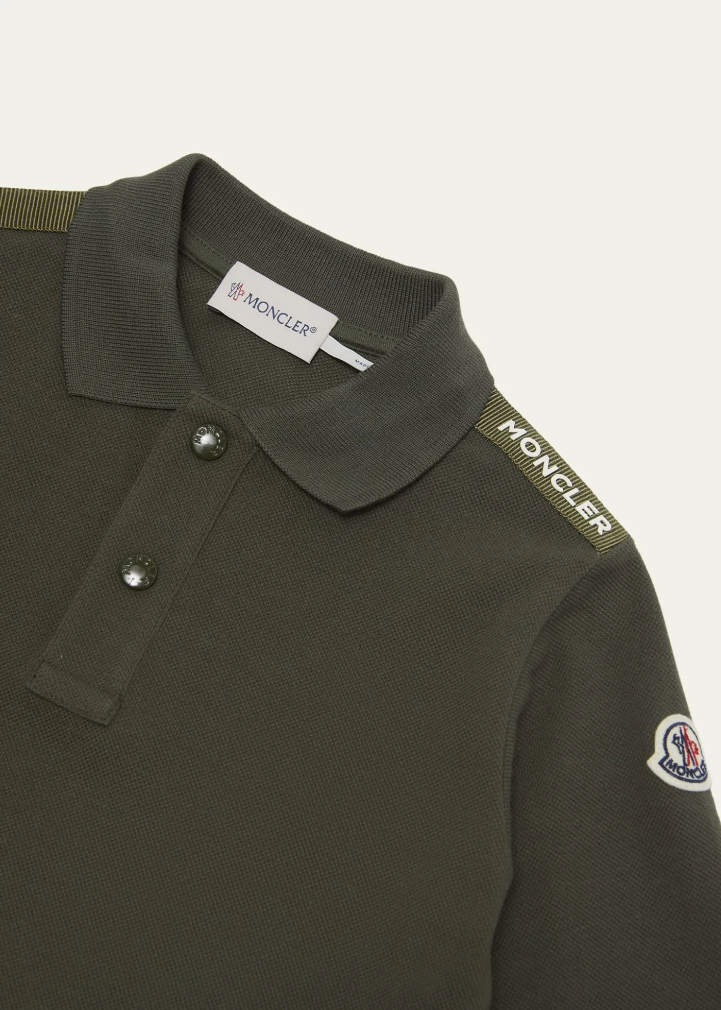MonclerBoy's Logo Tape Long-Sleeve Polo Shirt, Size 12-14