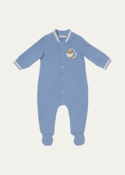 MonclerBoy's Teddy Bear Varsity Footed Romper, Size 1M-24M