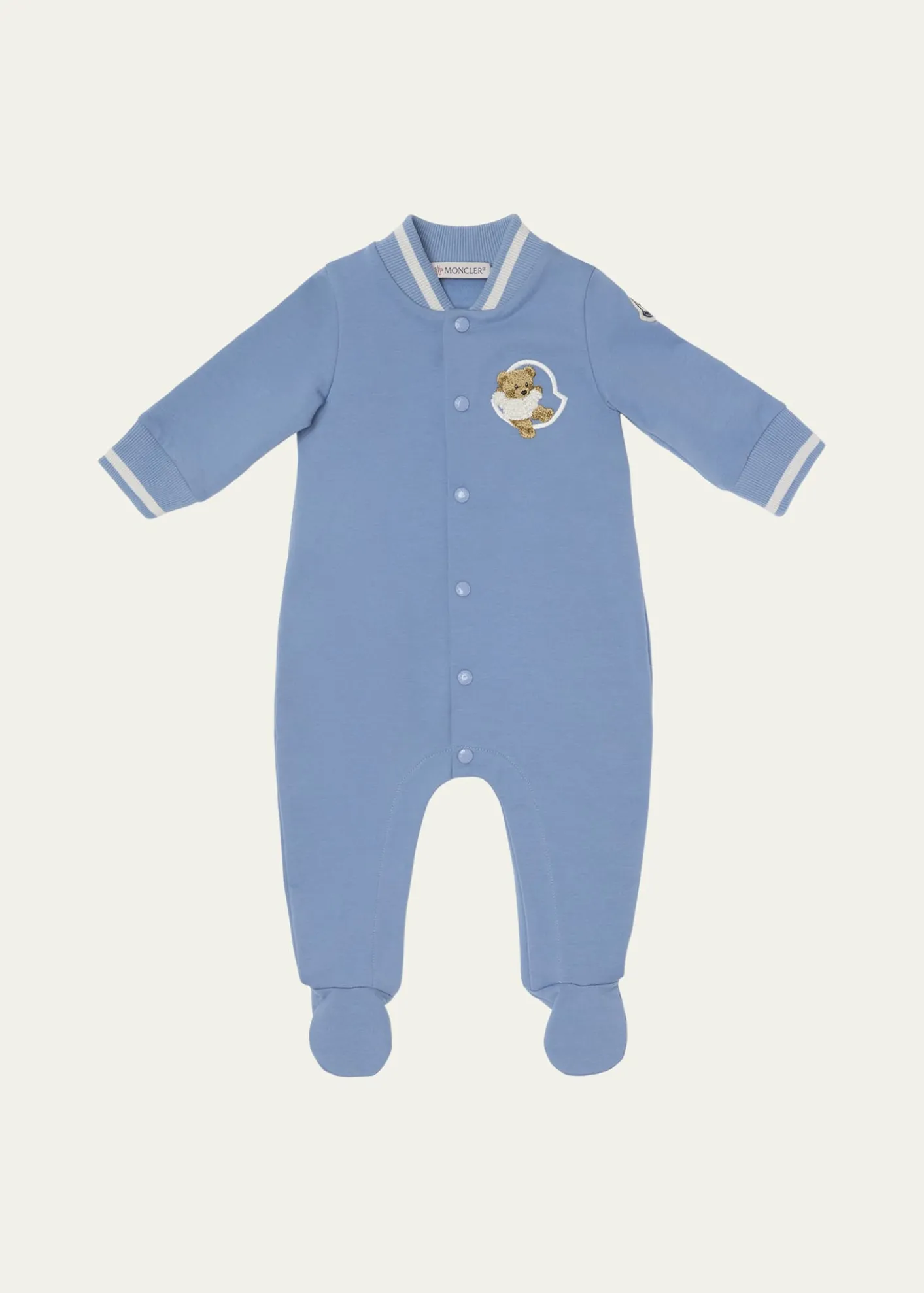MonclerBoy's Teddy Bear Varsity Footed Romper, Size 1M-24M