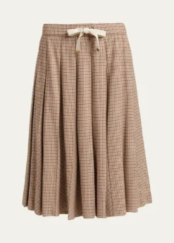MonclerCheck Pleated Wool Midi Skirt