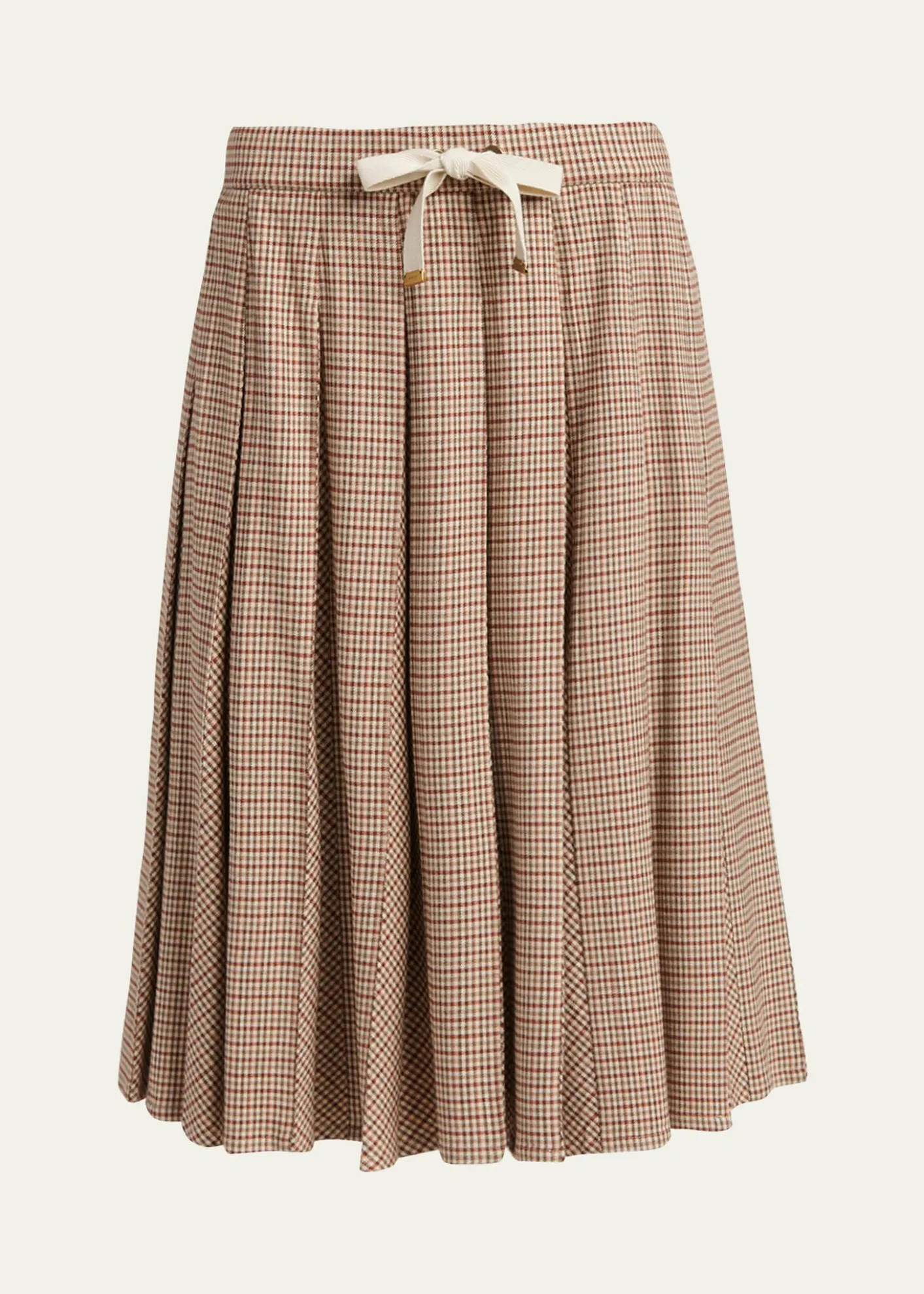 MonclerCheck Pleated Wool Midi Skirt