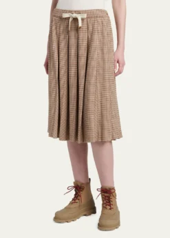 MonclerCheck Pleated Wool Midi Skirt