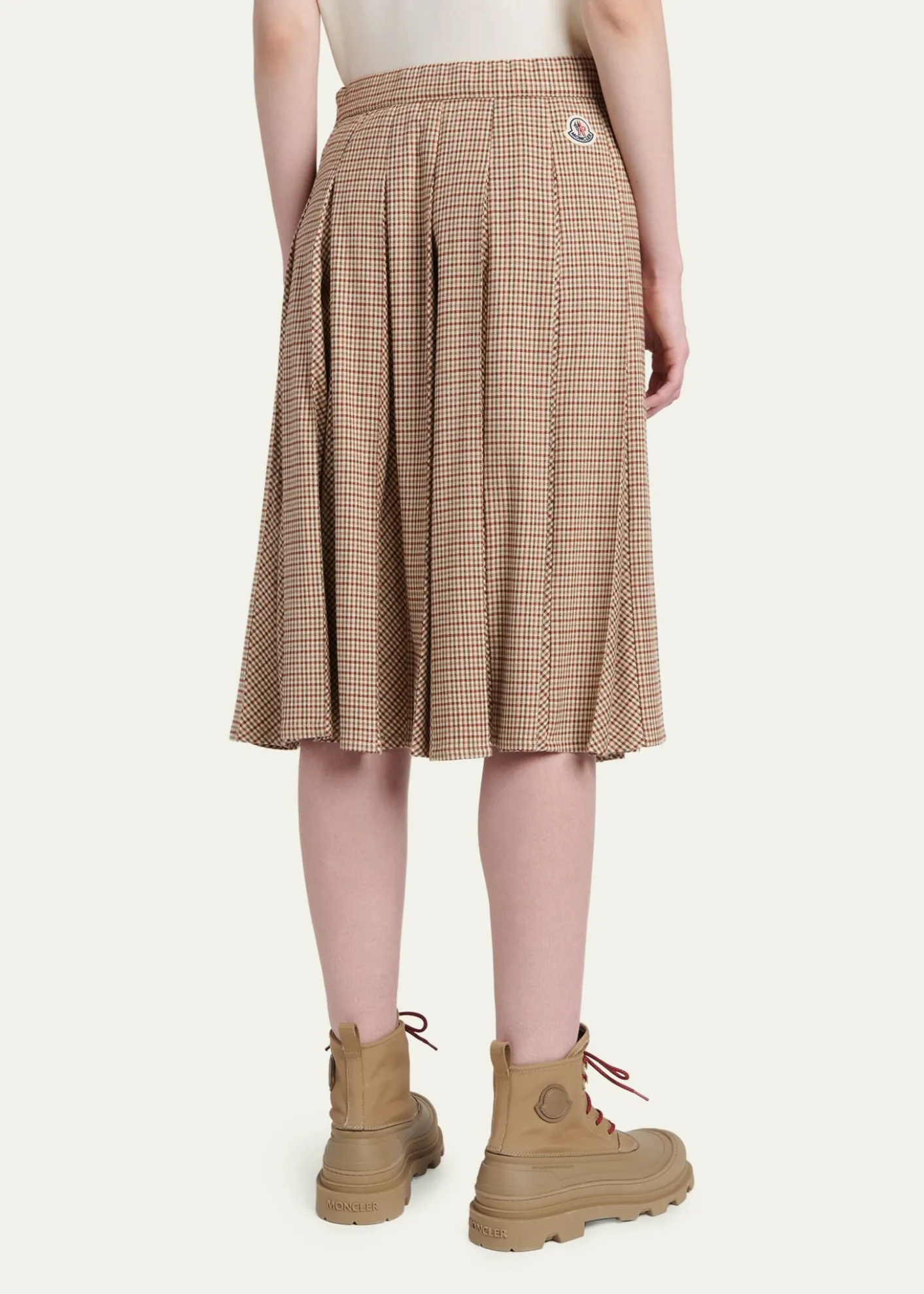 MonclerCheck Pleated Wool Midi Skirt