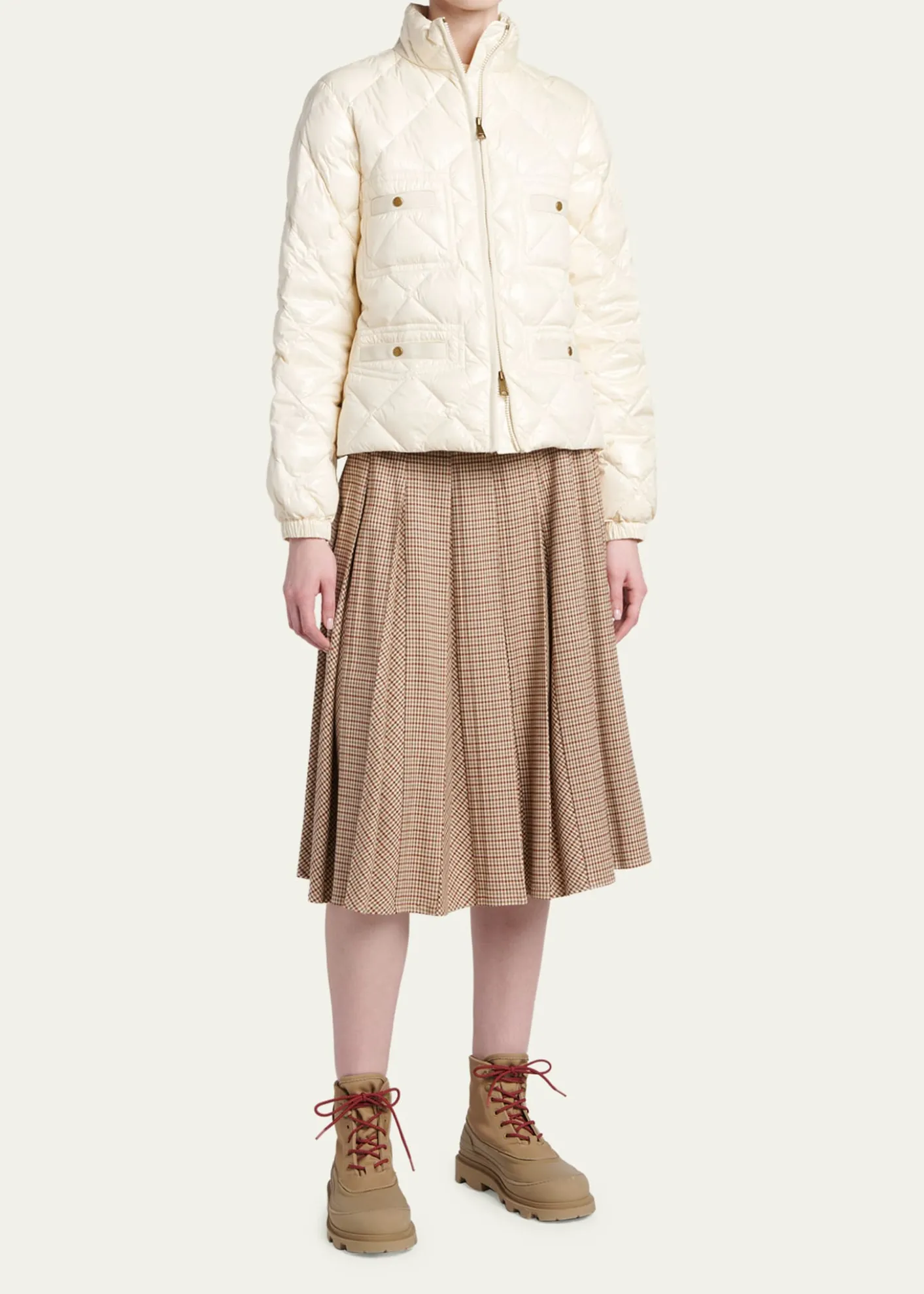 MonclerCheck Pleated Wool Midi Skirt