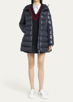 MonclerCourcelles Long Hooded Down Puffer Coat