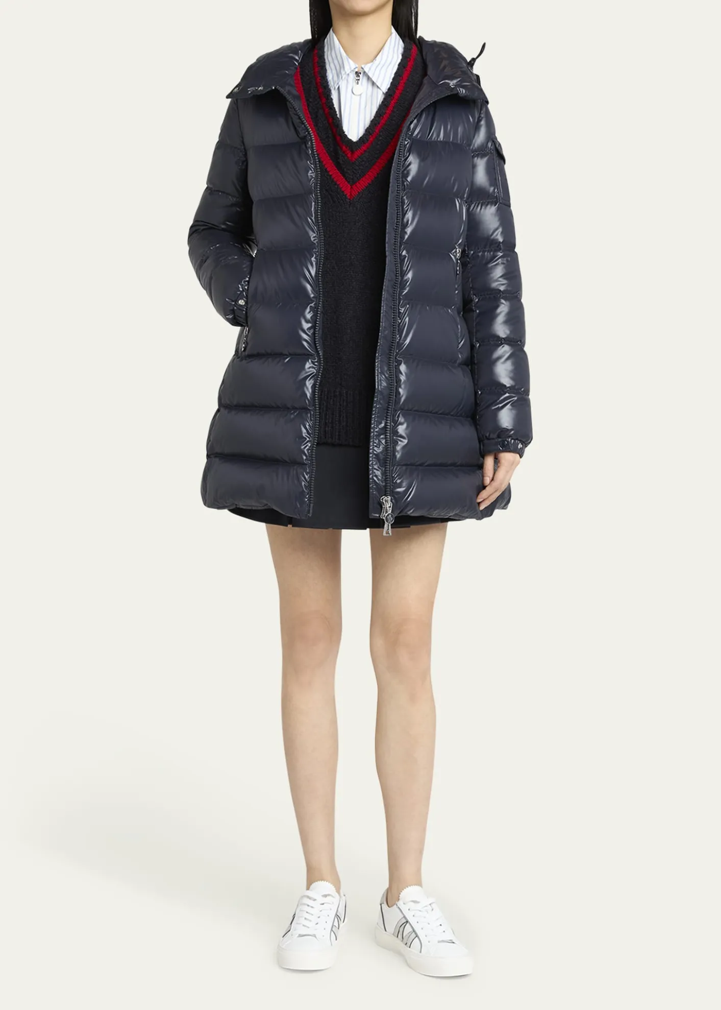 MonclerCourcelles Long Hooded Down Puffer Coat