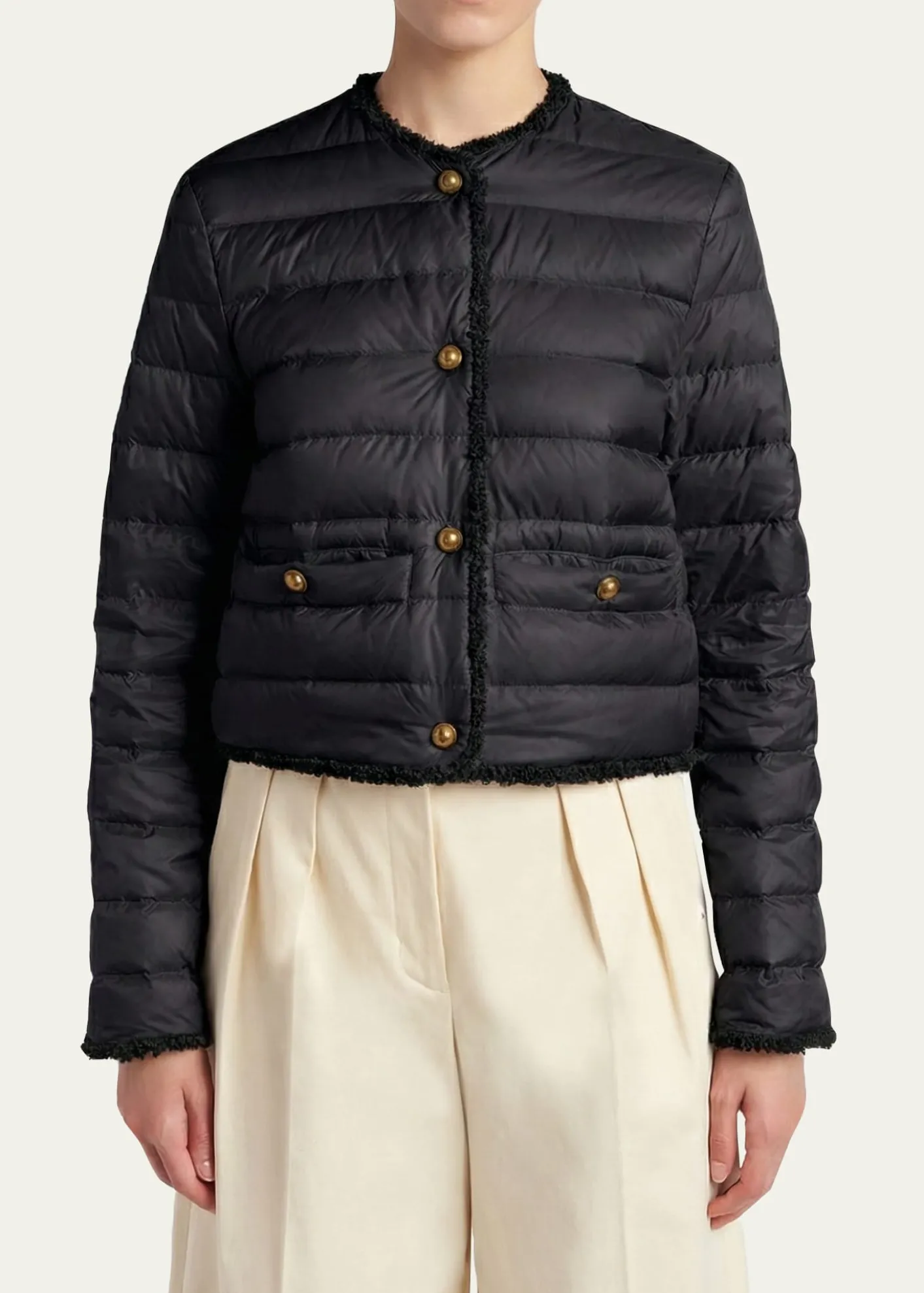 MonclerFleurs Bouclé-Trim Short Down Jacket