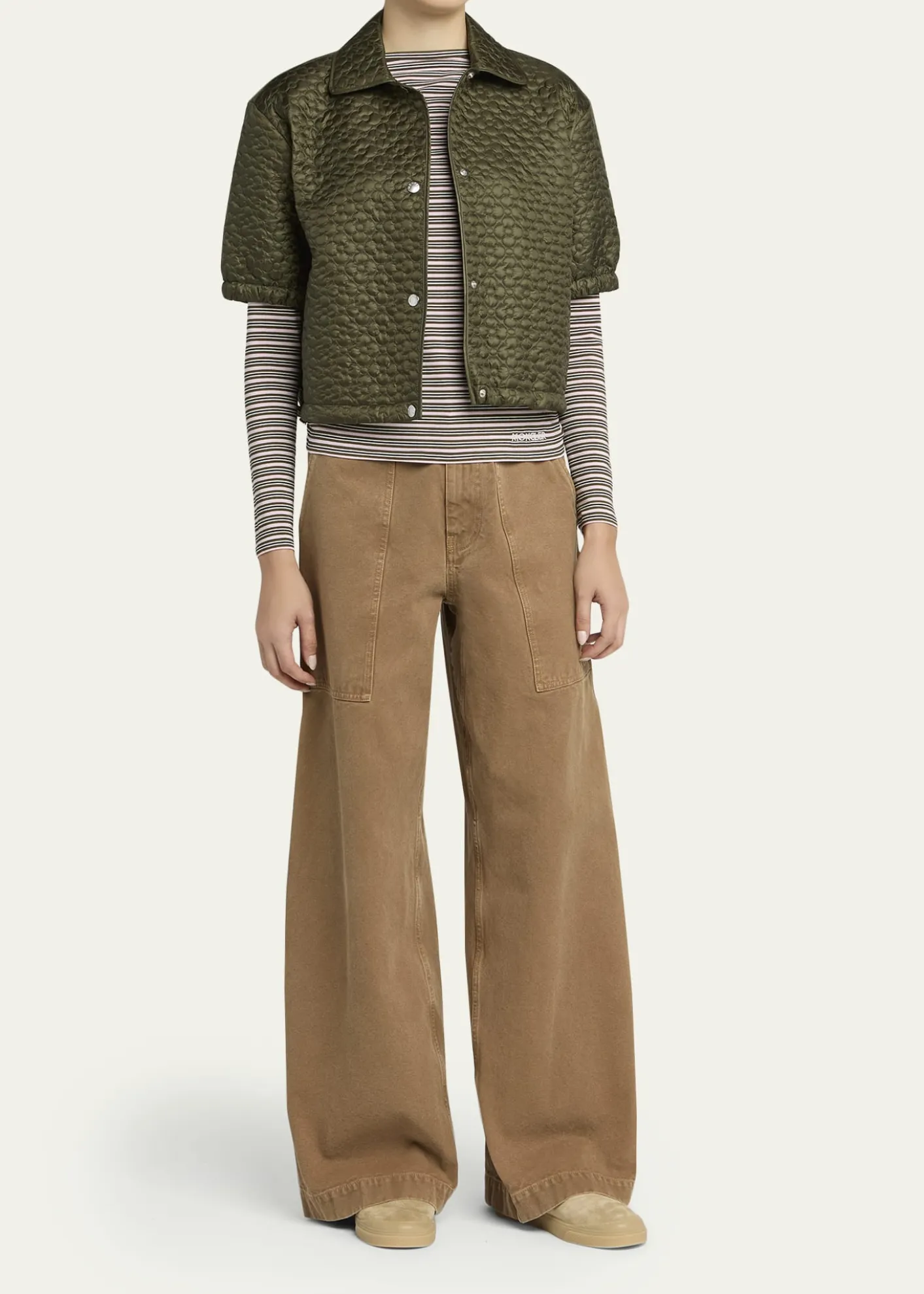 MonclerFloral-Quilted Short-Sleeve Padded Shirt