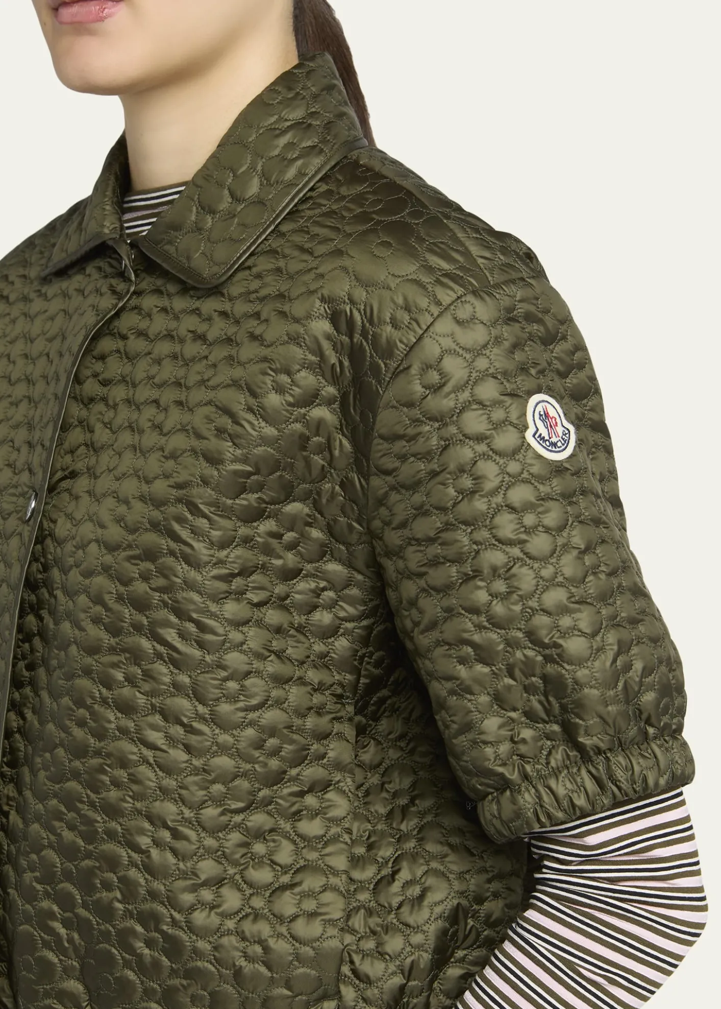 MonclerFloral-Quilted Short-Sleeve Padded Shirt