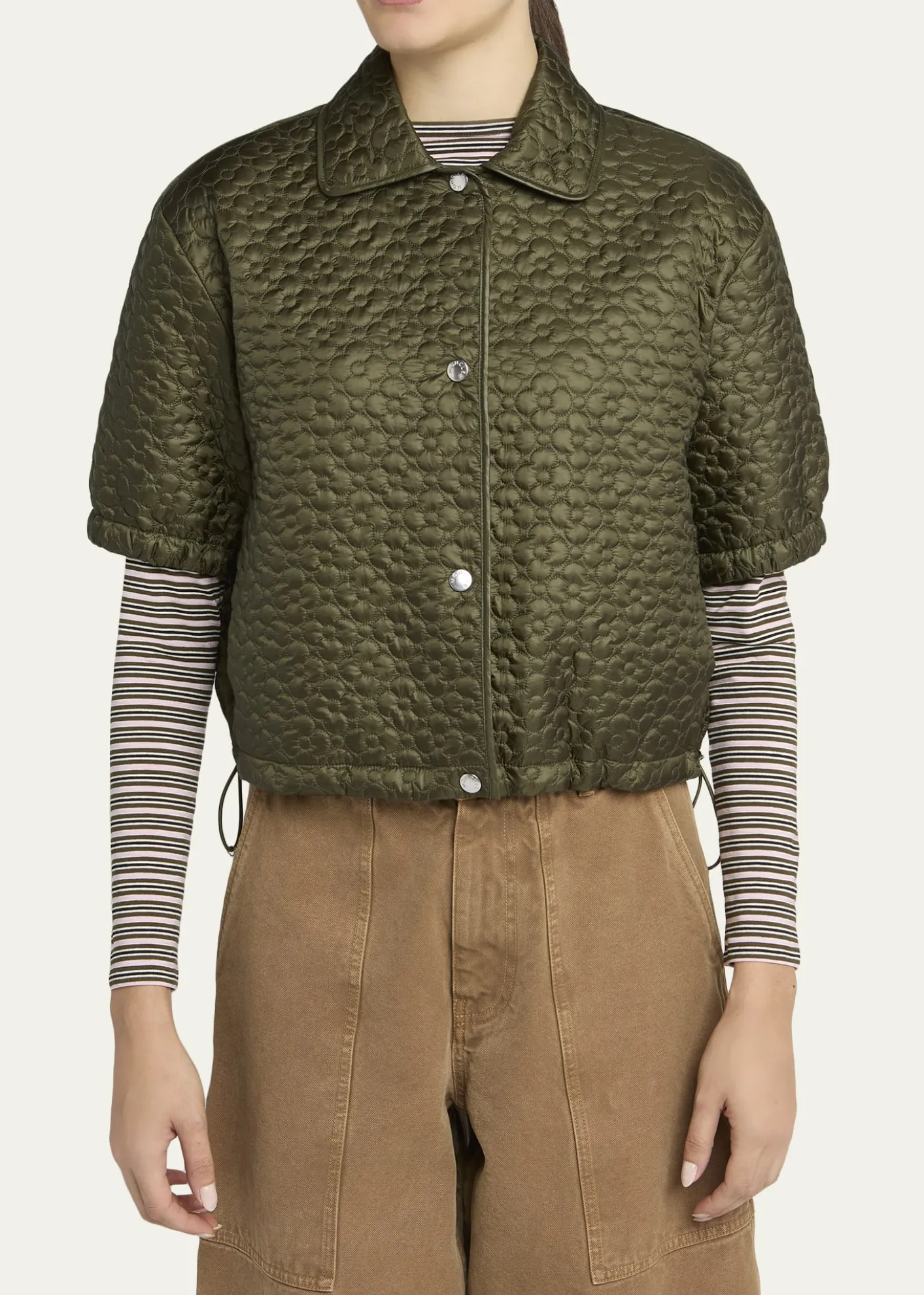 MonclerFloral-Quilted Short-Sleeve Padded Shirt