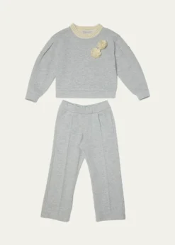 MonclerGirl's Floral Applique Sweatshirt & Sweatpants Set, Size 12-14