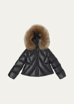 MonclerGirl's Domas Shearling Hooded Down Jacket, Size 12-14