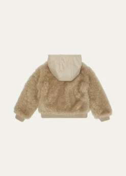 MonclerGirl's Teddy Fleece Nylon Hood Zip-Front Cardigan, Size 4-6