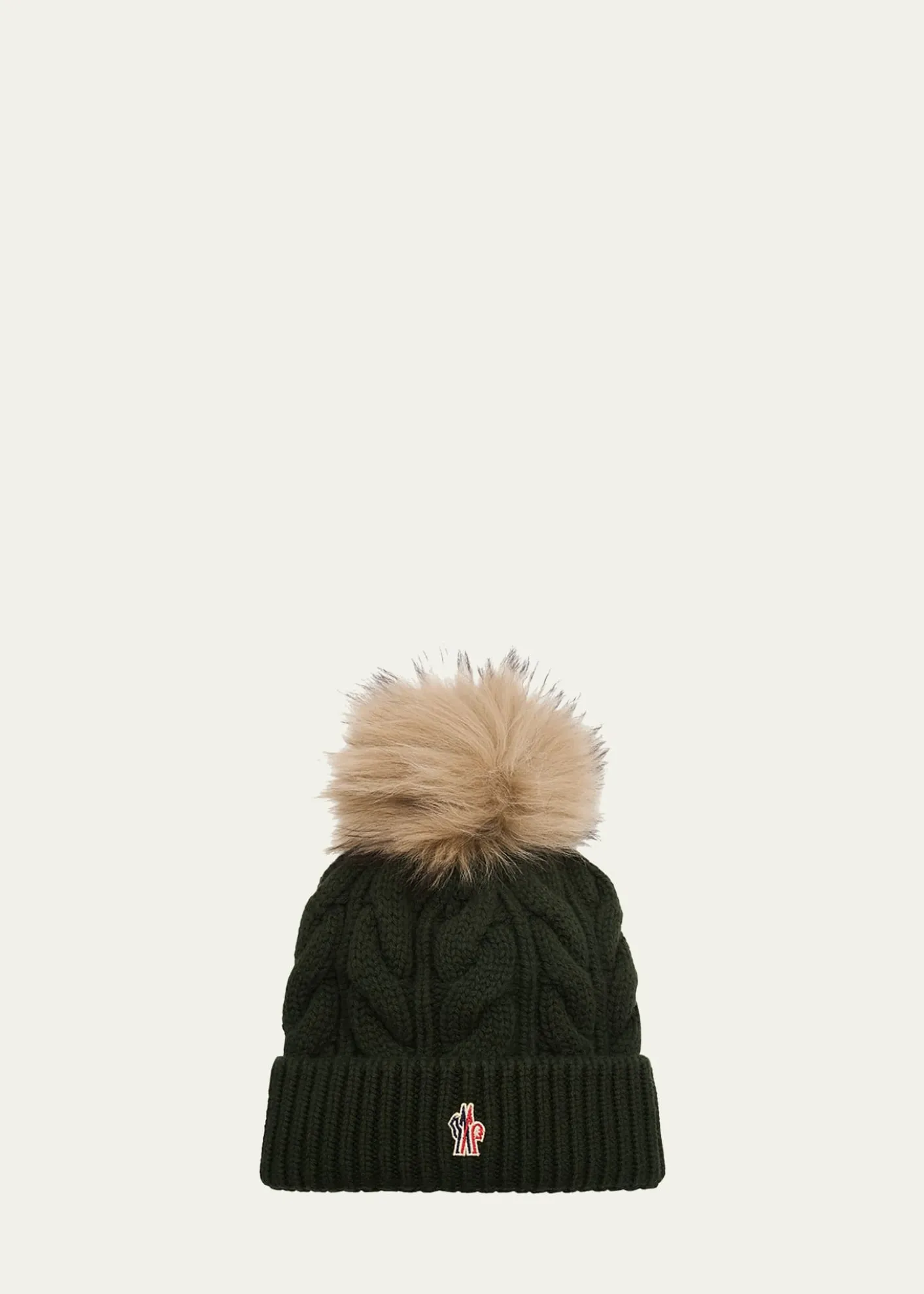 Moncler GrenobleCable-Knit Wool-Cashmere Beanie with Shearling Pom