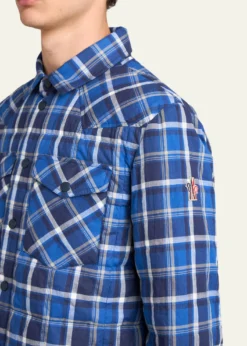 Moncler GrenobleMen's Plaid Snap-Front Shirt Jacket