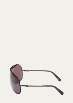 MonclerGunmetal Logo Metal Alloy Shield Sunglasses