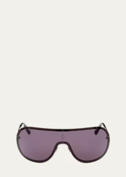 MonclerGunmetal Logo Metal Alloy Shield Sunglasses