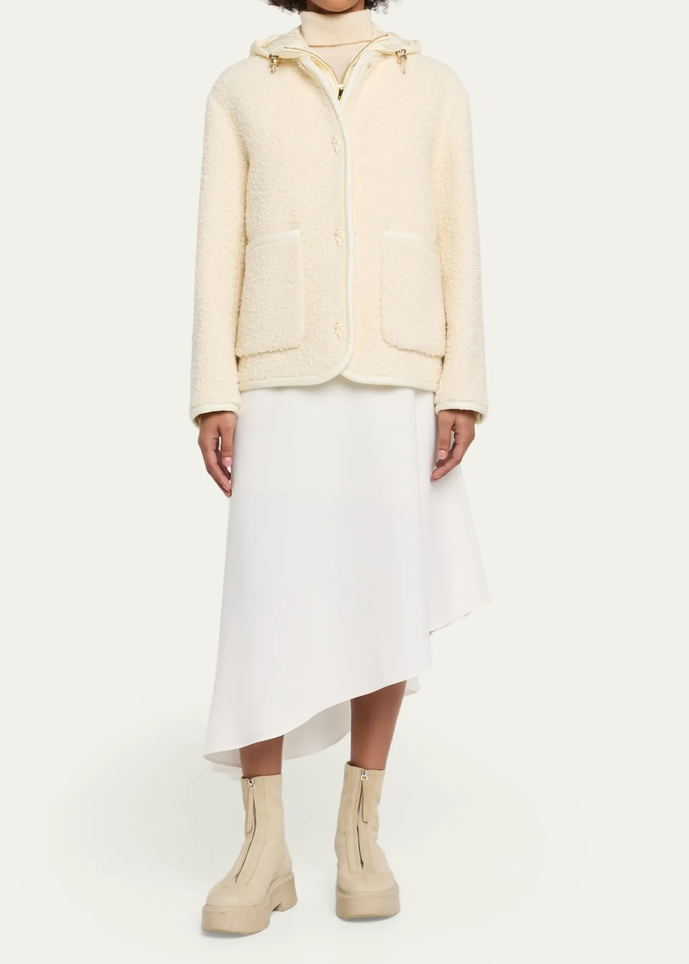 MonclerHylesine Boucle Jacket w/ Quilted Hood
