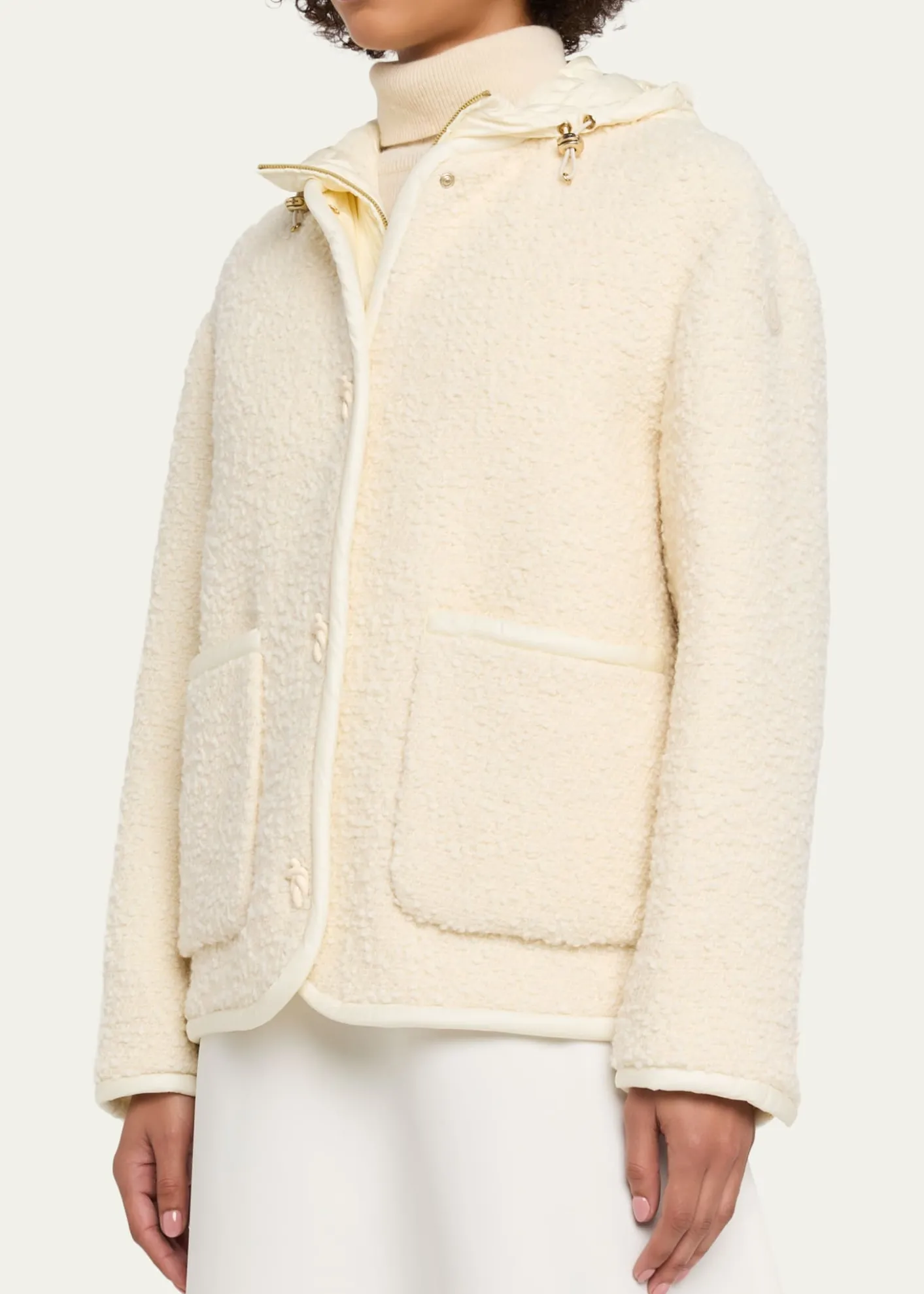 MonclerHylesine Boucle Jacket w/ Quilted Hood
