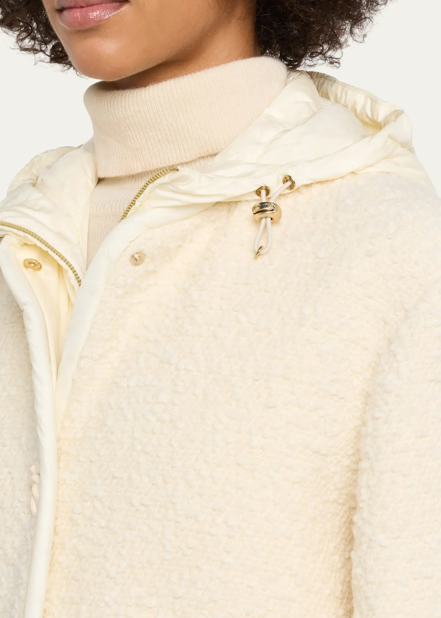 MonclerHylesine Boucle Jacket w/ Quilted Hood