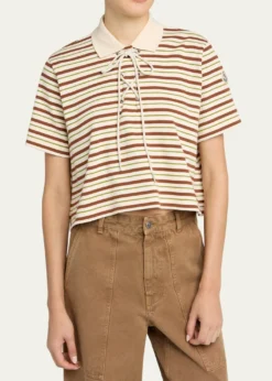 MonclerLace-Up Stripe Polo Shirt