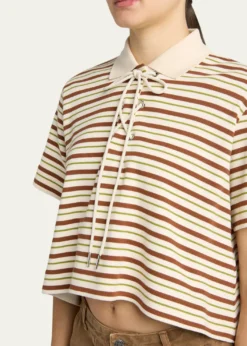 MonclerLace-Up Stripe Polo Shirt
