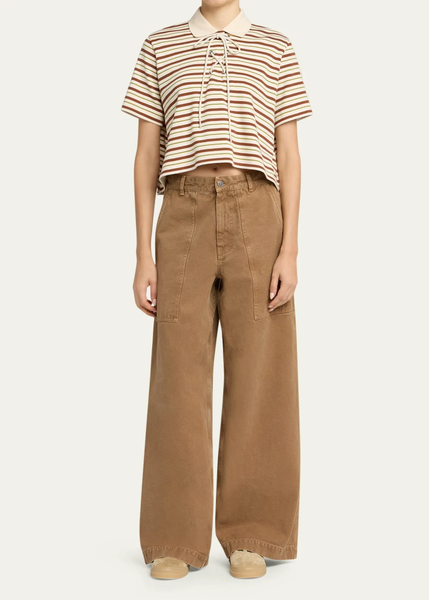 MonclerLace-Up Stripe Polo Shirt
