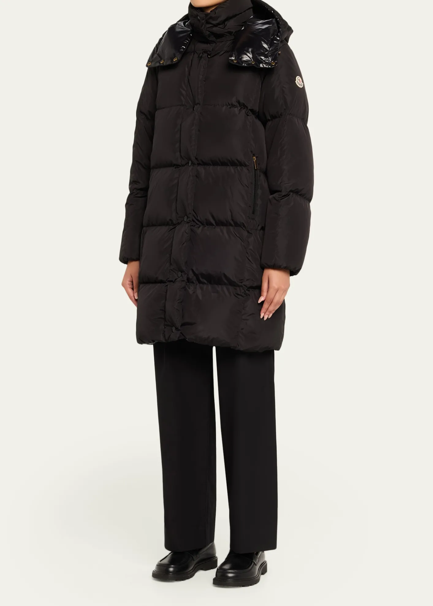 MonclerLitte Long Down Puffer Coat with Detachable Hood