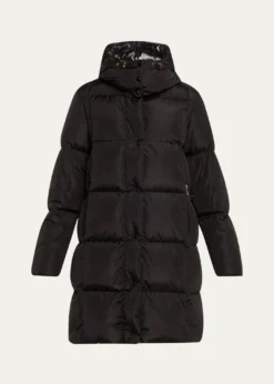 MonclerLitte Long Down Puffer Coat with Detachable Hood
