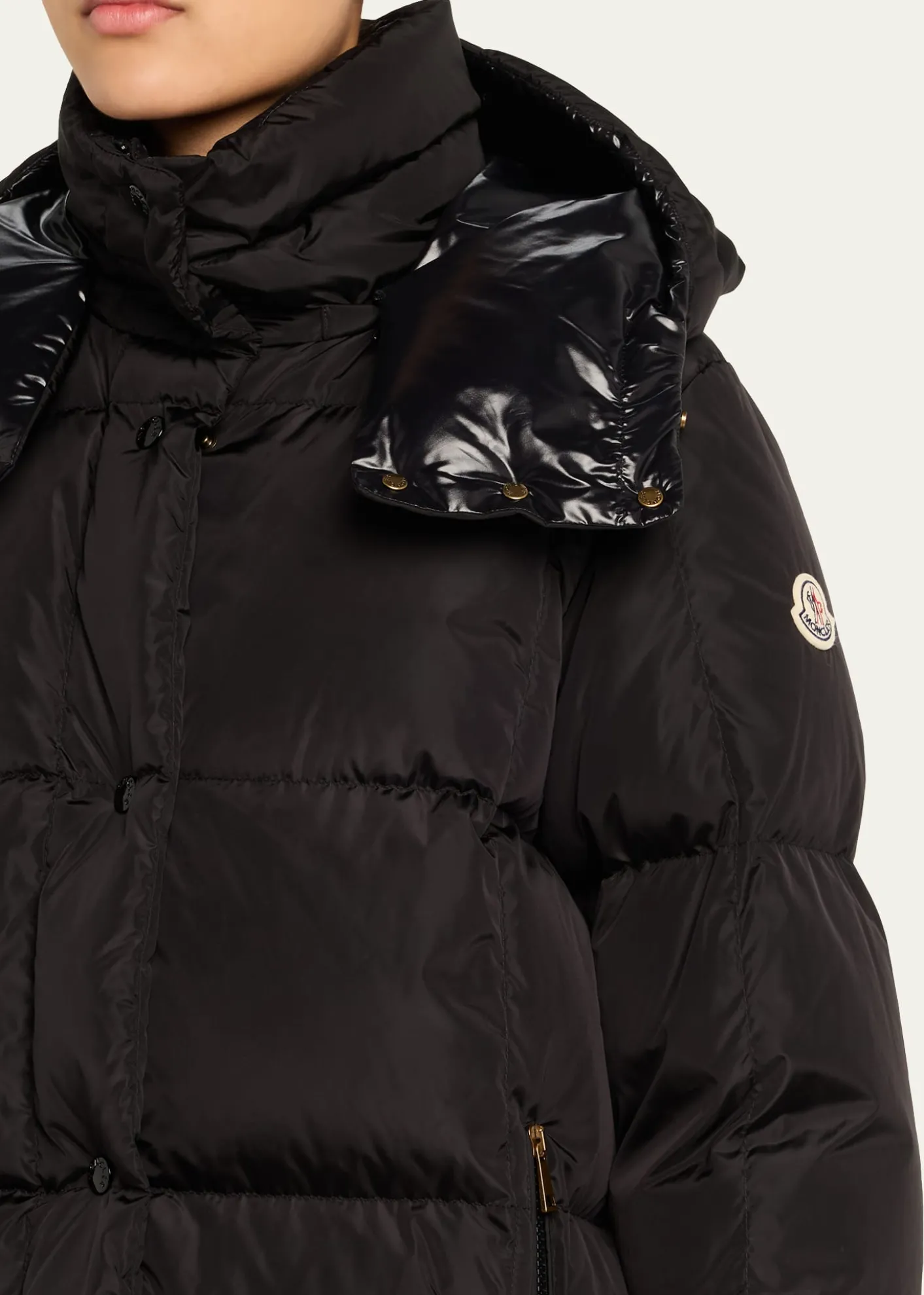 MonclerLitte Long Down Puffer Coat with Detachable Hood