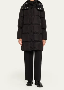 MonclerLitte Long Down Puffer Coat with Detachable Hood