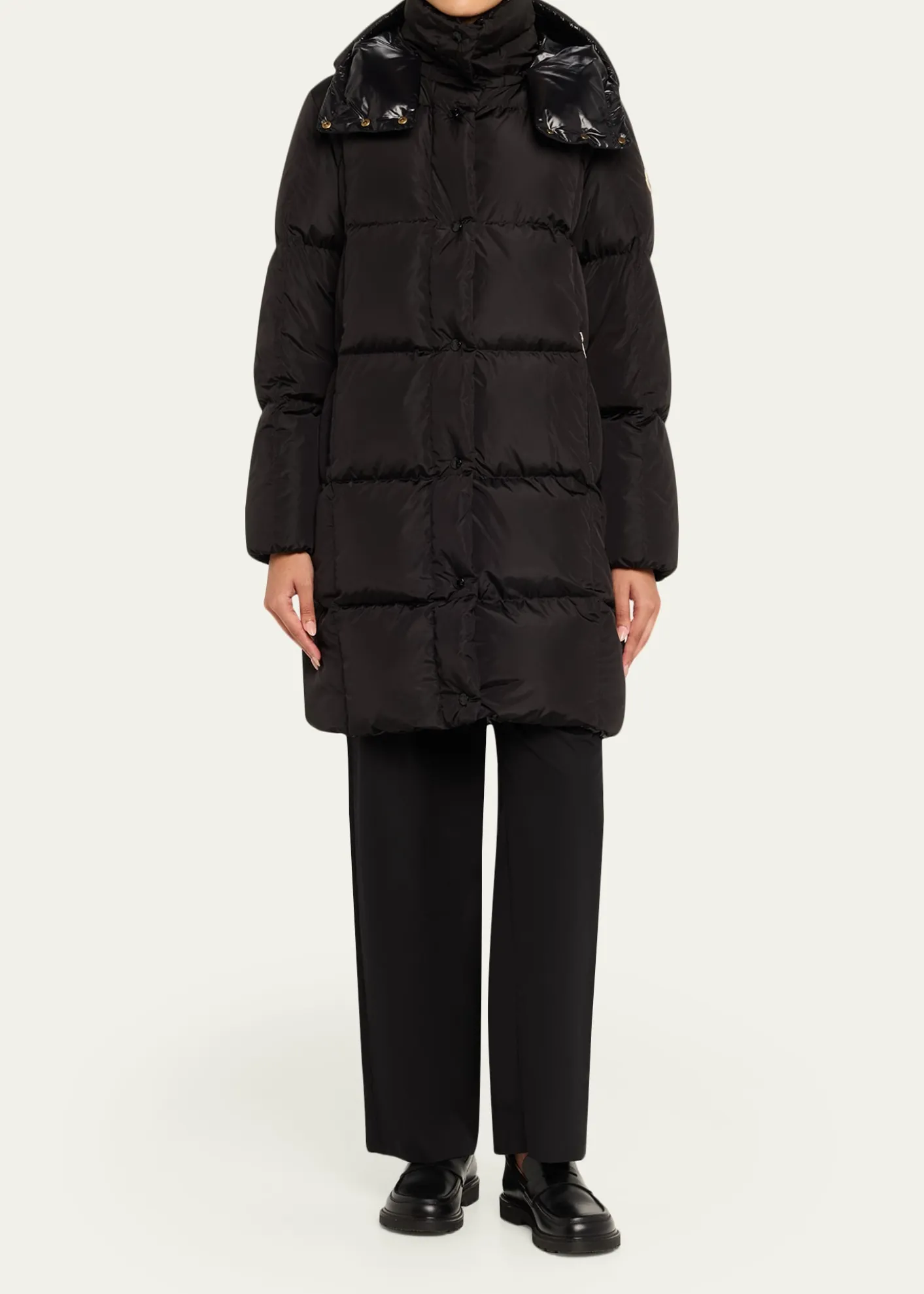 MonclerLitte Long Down Puffer Coat with Detachable Hood
